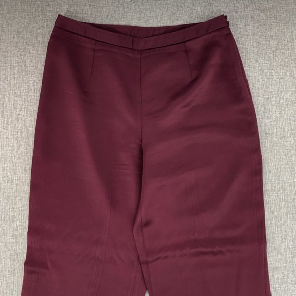 Katherine Kelly Cranberry Red Satin Dressy Pants Pleated‎ Hem Size 10 Lined - Picture 3 of 14